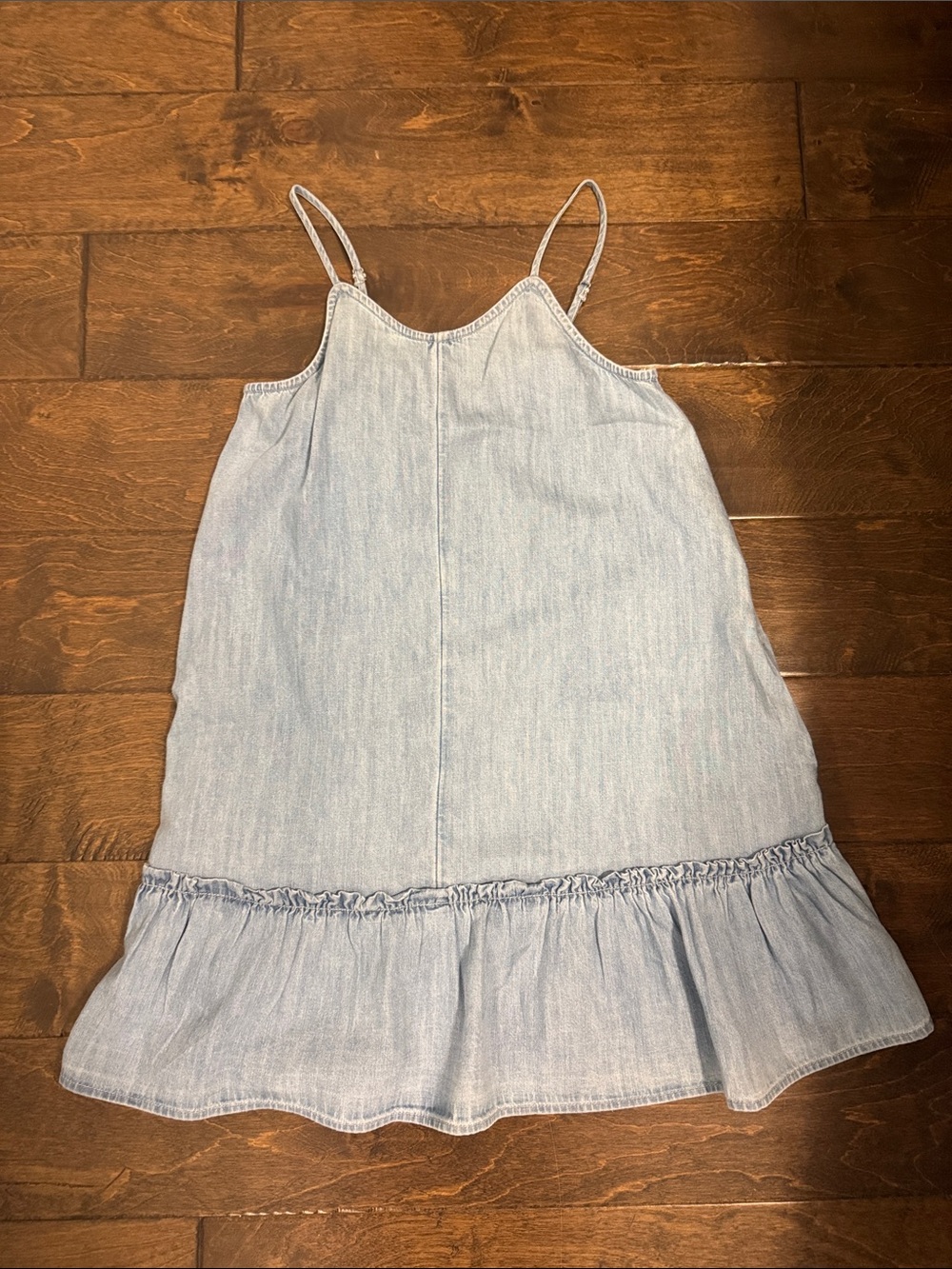 Girls' Light Blue Denim Ruffle-Hem Sundress